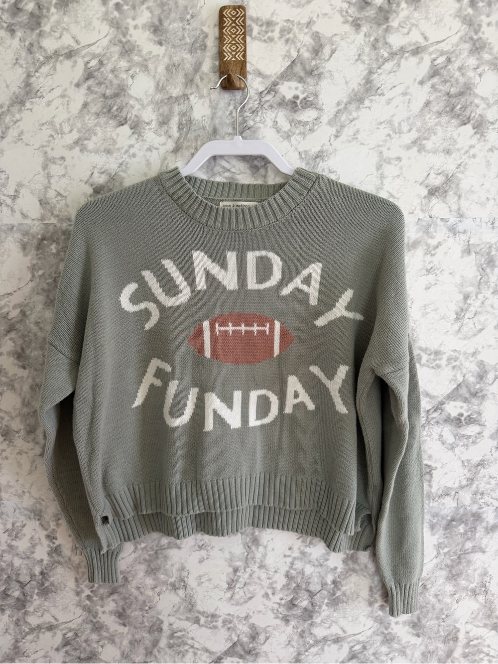 Sunday Funday Graphic Crewneck Sweater - Sage Green